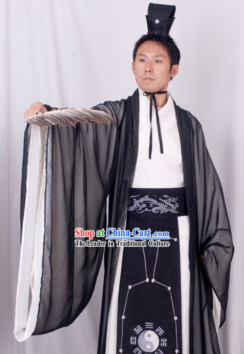 Chinese Costume Three Kingdoms Period Zhuge Liang Ba Gua Costume Complete Set for Men