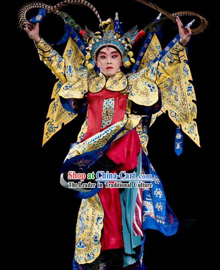  Sheng Fighting or Military Character Costumes and Hat with Long Feather