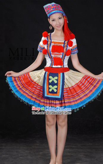 Chinese Yao Minority Dress and Hat Complete Set