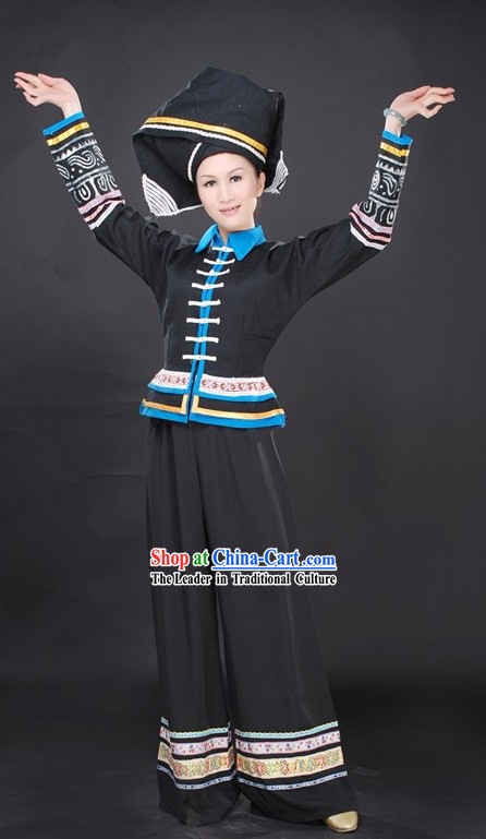 Chinese Stage Performance Dance Costumes and Hat Complete Set for Women