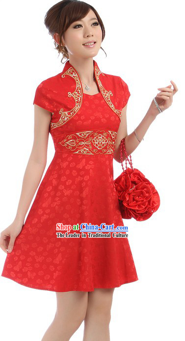 Chinese Wedding Red Short Qipao