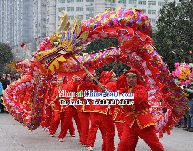 Happy Festival Celebration Red Rainbow Competition and Parade Dragon Dance Costumes Complete Set
