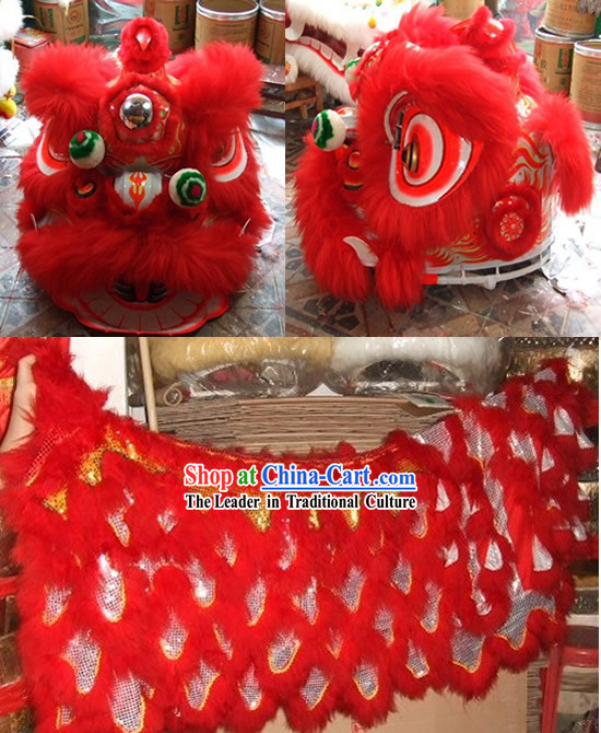 Competition and Parade Fluorescent Southern Lion Dance Head and Costume Complete Set