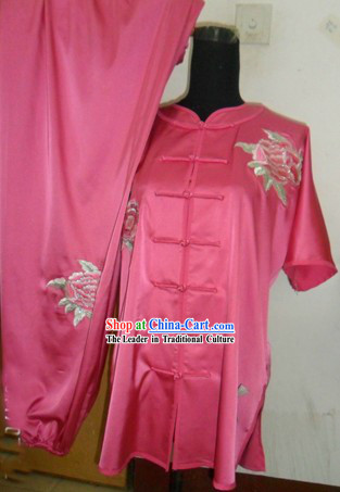 Chinese Silk Embroidered Flower Kung Fu Competition Uniform