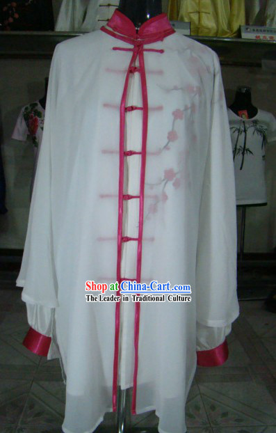 Traditional Chinese Plum Blossom Silk Wu Shu Clothing and Veil Set