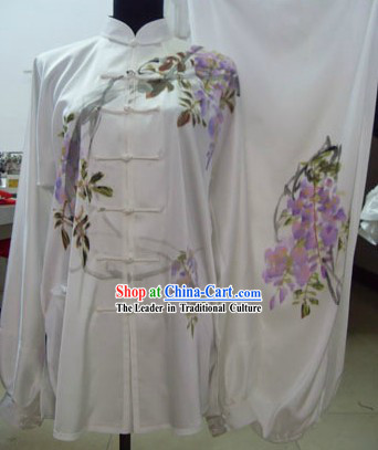 Chinese Puprle Flower Silk Kung Fu Dress Set