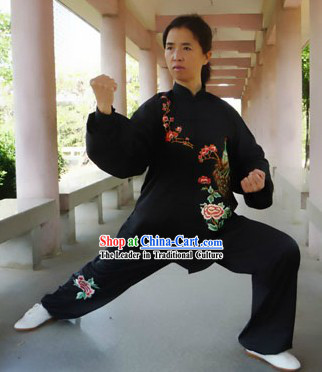 Traditional Chinese Silk Peacock Embroidered Tai Chi Suit