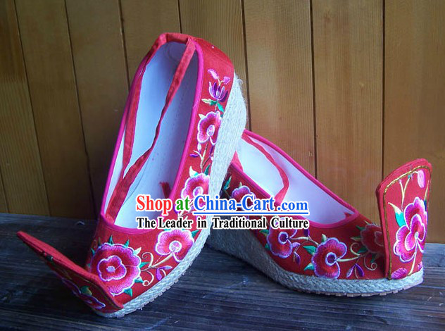High Heel Embroidered Flower Wedding Shoes for Women