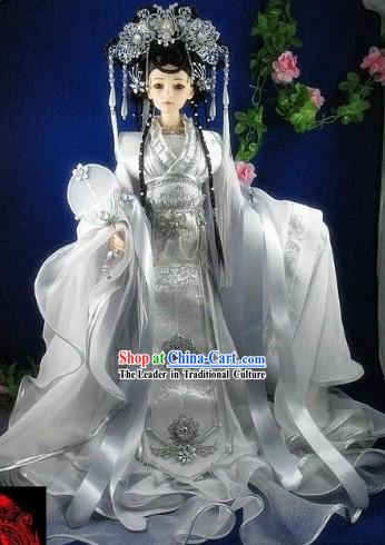 Ancient Chinese Hanfu Style Wedding Dress and Hair Accessories Complete Set for Bride