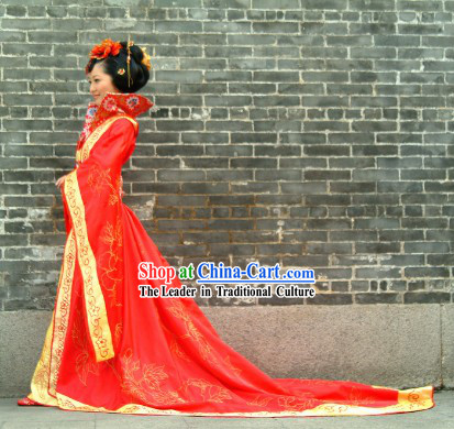 Ancient Chinese Red Bride Wedding Dress and Hair Accessories