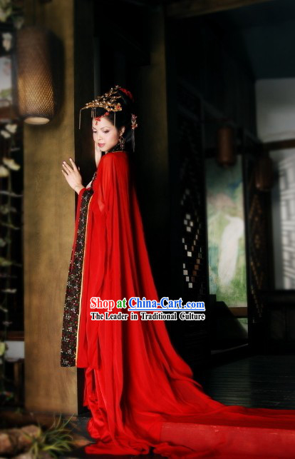 Ancient Chinese Red Bride Wedding Dress and Hair Accessories