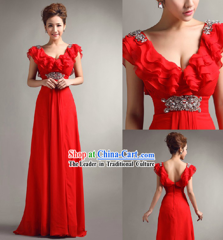 Stunning Chinese Red Bride Evening Dress