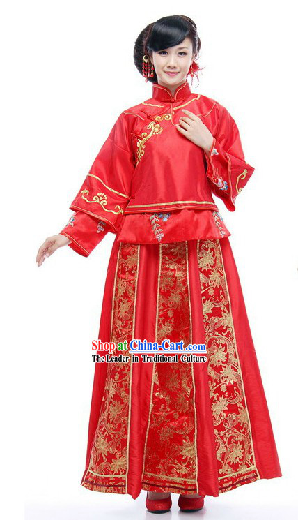 Chinese Classical Mandarin Red Wedding Dress for Women