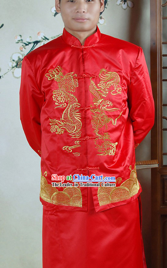 Traditional Chinese Red Dragon Wedding Dress