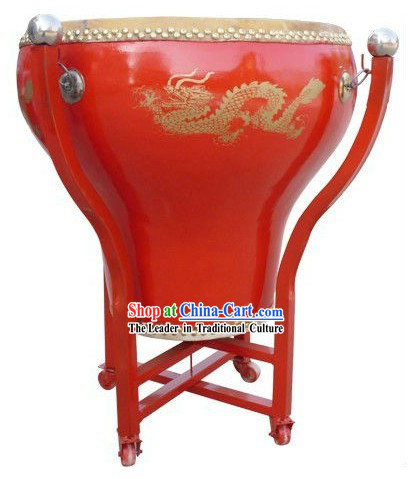 Traditional Chinese Red Flowerpot Dragon Drum