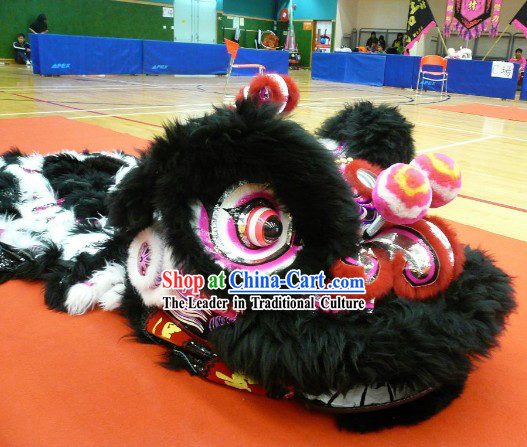 Black Long Wool Lion Dance Costume Complete Set