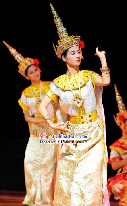 Traditional Thailand Dance Costume and Hat for Women