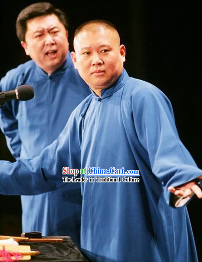 Traditional Chinese Minguo Cross Talk Long Robe for Men