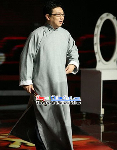 Traditional Chinese Minguo Cross-talk Long Robe for Men