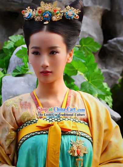Ancient Chinese Tang Dynasty Princess Handmade Wig Headpiece for Women