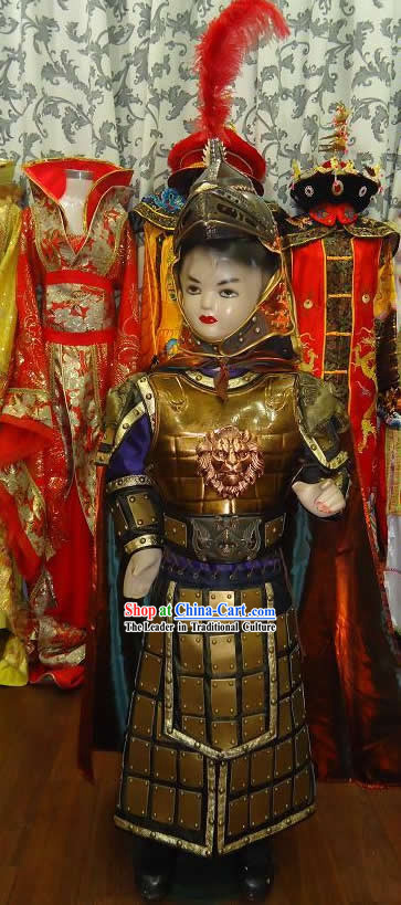 Ancient Chinese General Armor Costume and Helmet for Kids