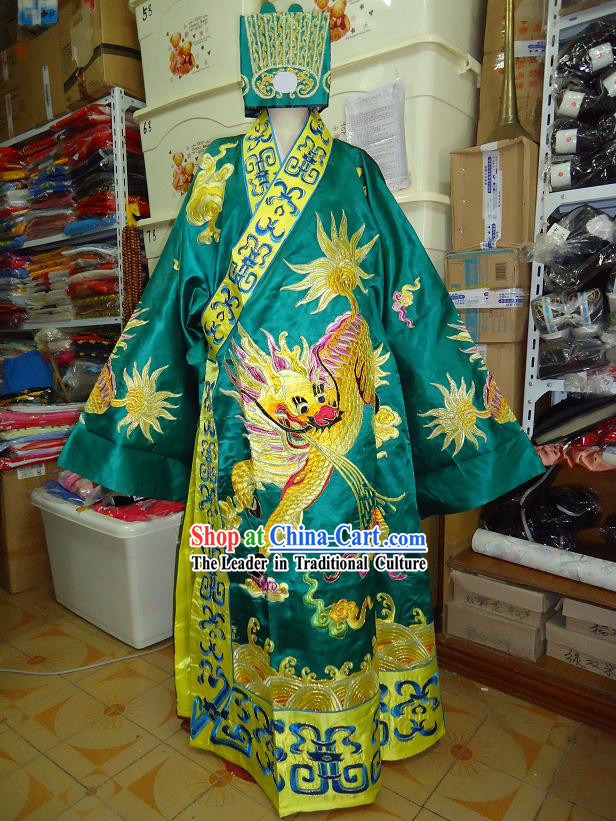 Ancient Chinese Embroidered Kylin Grand Tutor Costume and Hat for Men