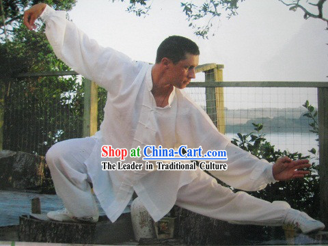 Traditional White Chinese Kung Fu Monk Clothes for Men