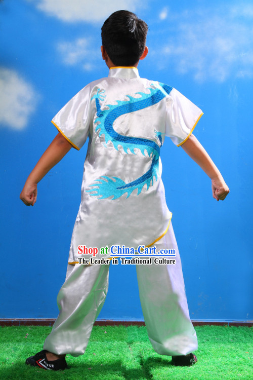 Traditional Chinese Embroidered Dragon Kung Fu Uniform for Kids