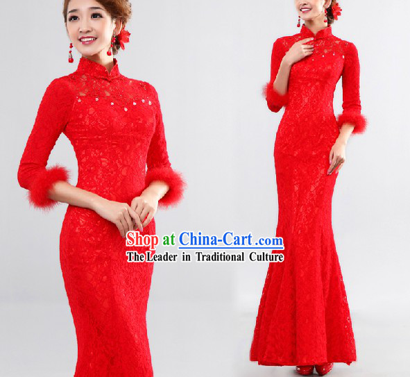 Lucky Red Wedding Qipao Style Wedding Dress for Brides