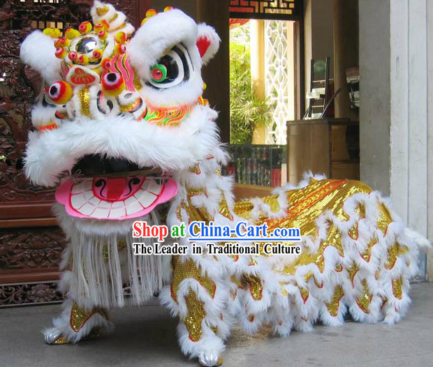 Supreme Yellow and White Powerful Lion Dance Costume Complete Set