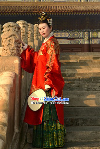 Ancient Chinese Ming Dynasty Red Lady Clothing Complete Set for Women