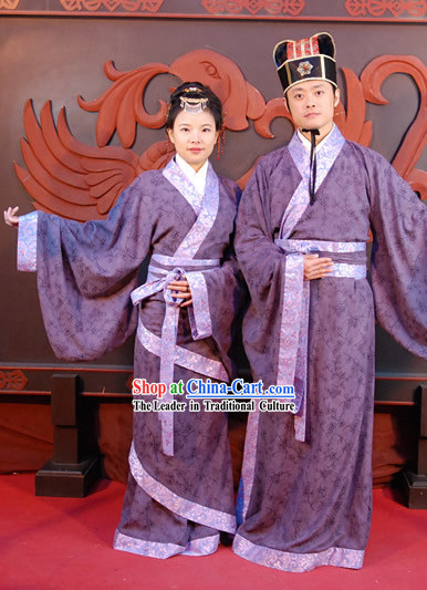 Ancient Chinese Husband and Wife Clothing Two Sets