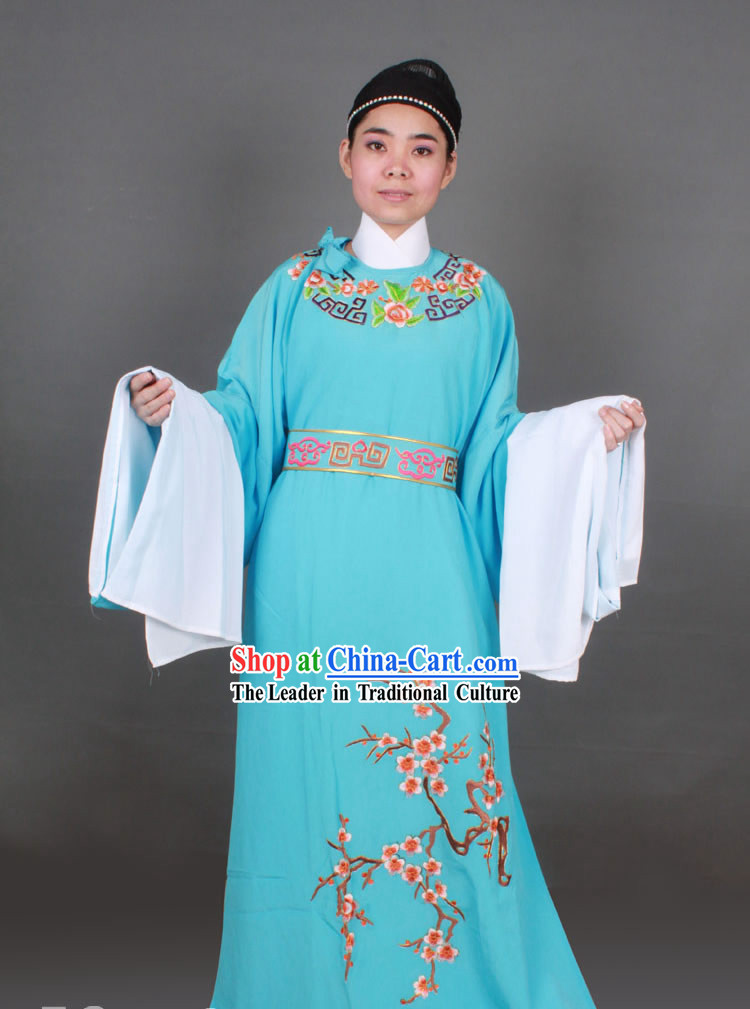 Blue Long Sleeve Chinese Shaosing Opera Embroidered Male Costumes