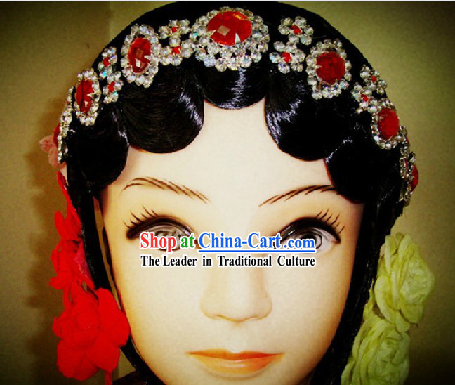 Traditional Chinese Dramatic Black Wig and Partial Accessories for Women