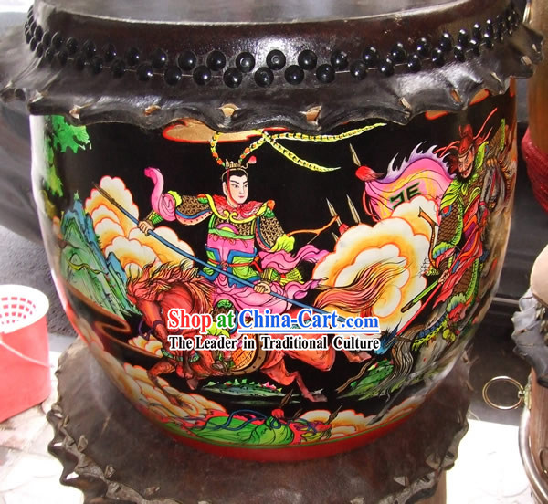 Hand Painted Three Kingdoms Heroes Lion Dance and Dragon Dance Performance Drum Collectible