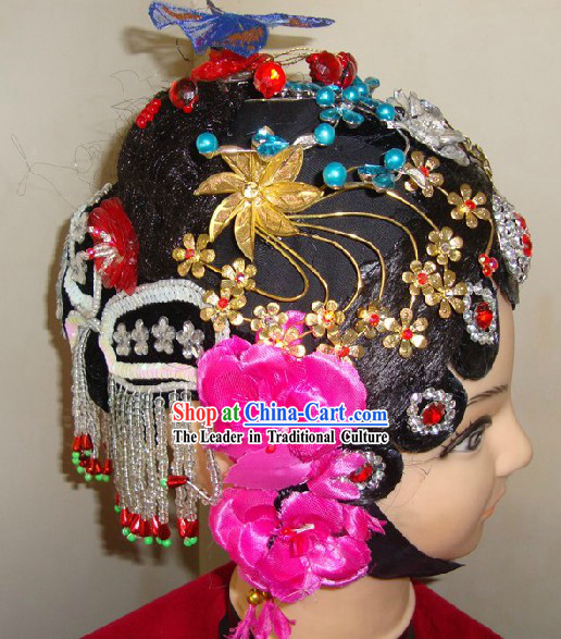 Traditional Chinese Stage Performance Dramatic Wig and Headpiece Set