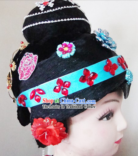 Traditional Chinese Dramatic Opera Wig and Headpiece Set