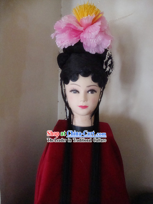Traditional Chinese Long Black Wig and Headpiece Set