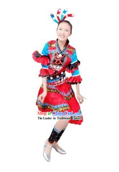 Chinese Miao Ethnic Dancing Costume and Headpiece for Women