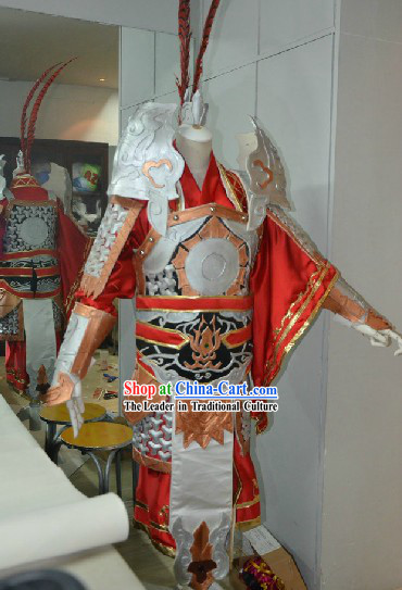 Ancient Chinese Hero Armor Costumes and Headpiece for Men