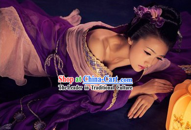Ancient Chinese Tang Palace Empress Purple Costumes for Women