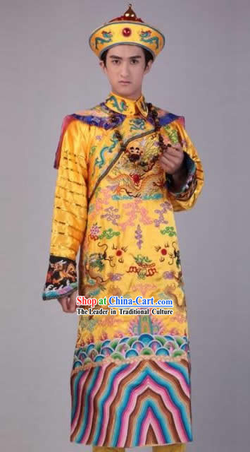 Qing Dynasty Emperor Dragon Costume and Robe for Men