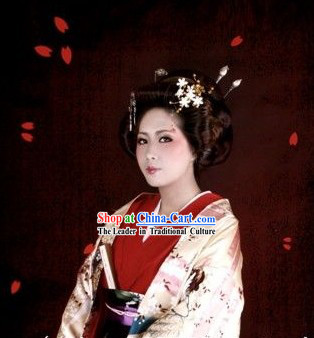 Traditional Japanese Noblewoman Costumes and Headpiece Complete Set