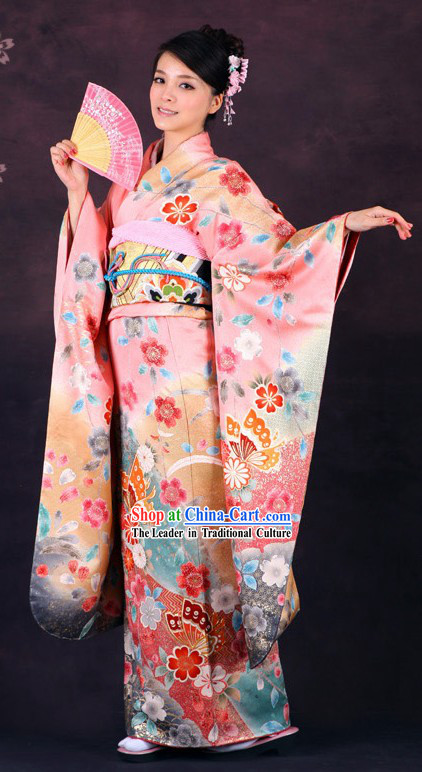 Traditional Japanese Pink Butterfly Furisode Kimono for Women _Sold_