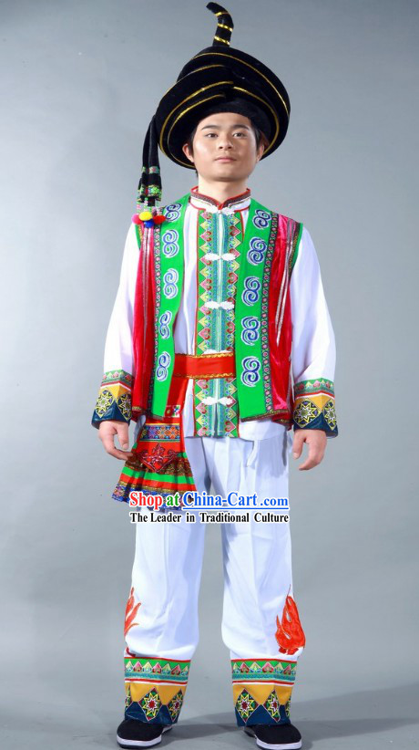 Chinese Yi Nationality Dance Costume and Hat for Men