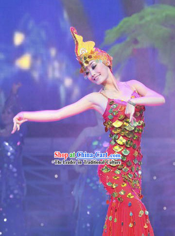 Mermaid Stage Performance Dance Costume and Hat for Women