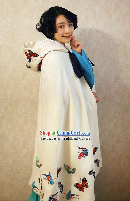 Ancient Chinese White Embroidered Butterfly Princess Cape