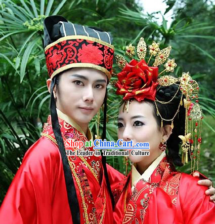 Ancient Chinese Wedding Bridegroom Hat and Bride Hair Accessories
