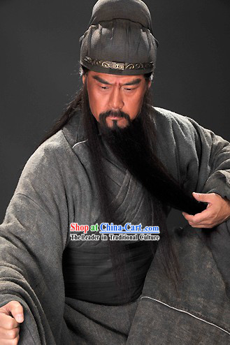 Chinese Costume Three Kingdoms Guan Yu Hero Costumes and Hat Complete Set for Men