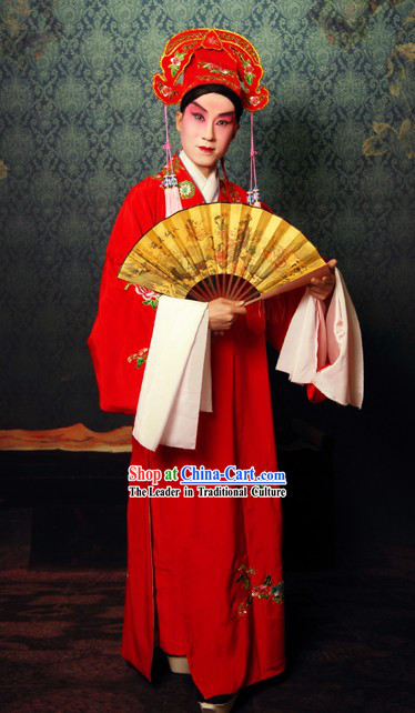 Chinese Beijing Opera Red Sheng Actor Costume and Hat